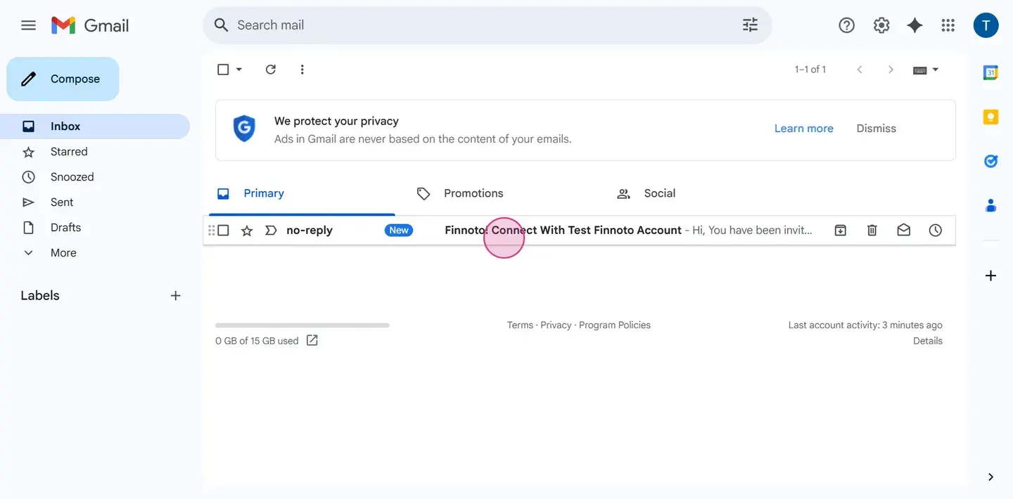 Once you share the link, an invitation will be sent to your vendor's email account from Finuto.