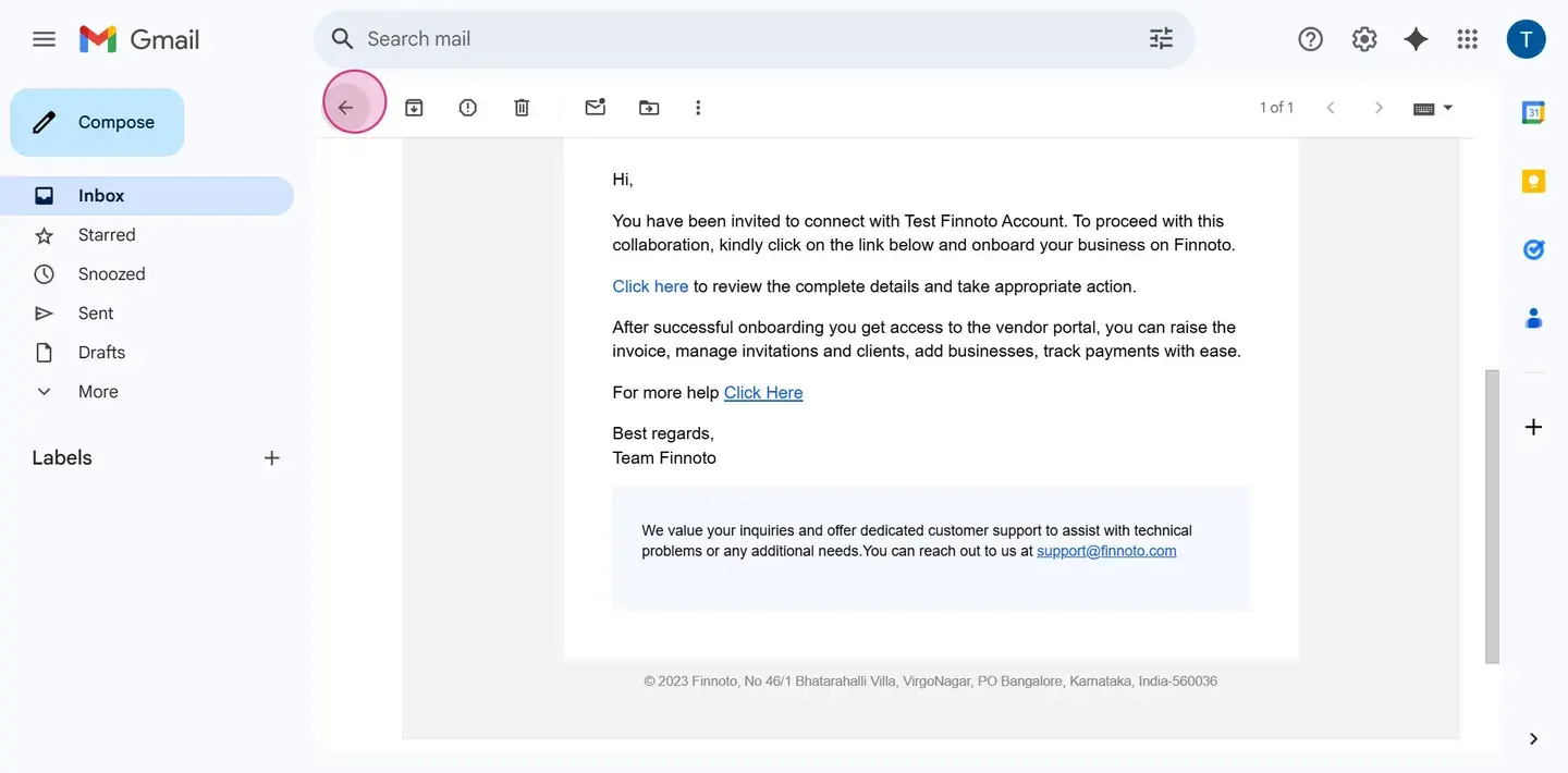 The vendor will receive an email from Finuto