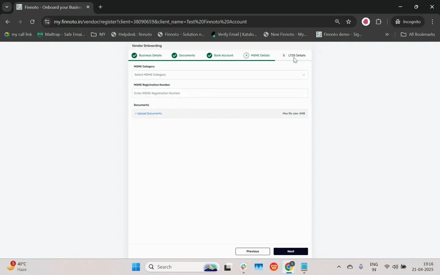 The PAN and GSTN certificate number will be fetched from the data of the entered GSTIN. Click Next.