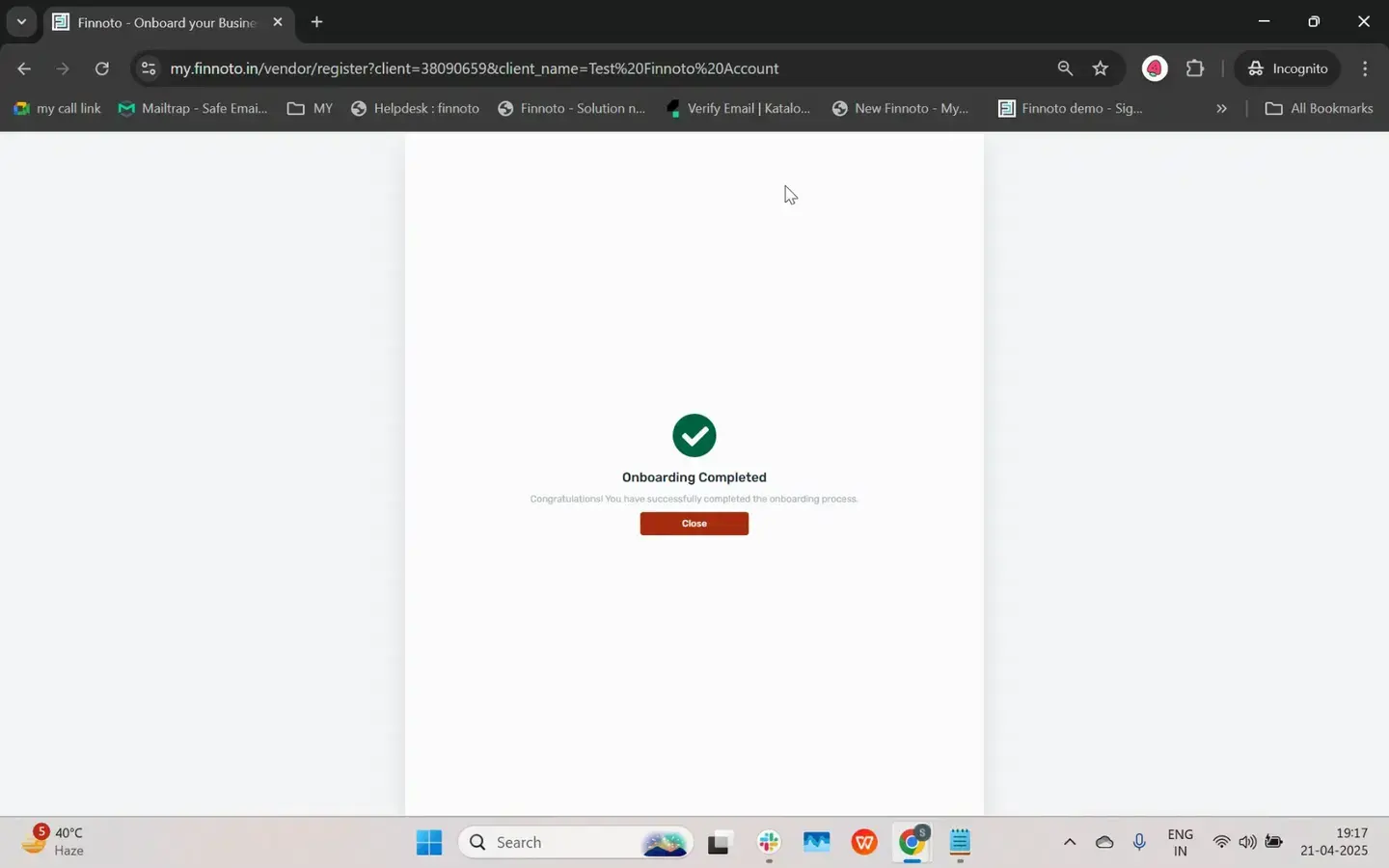 Enter the client ID received in the vendor invitation email