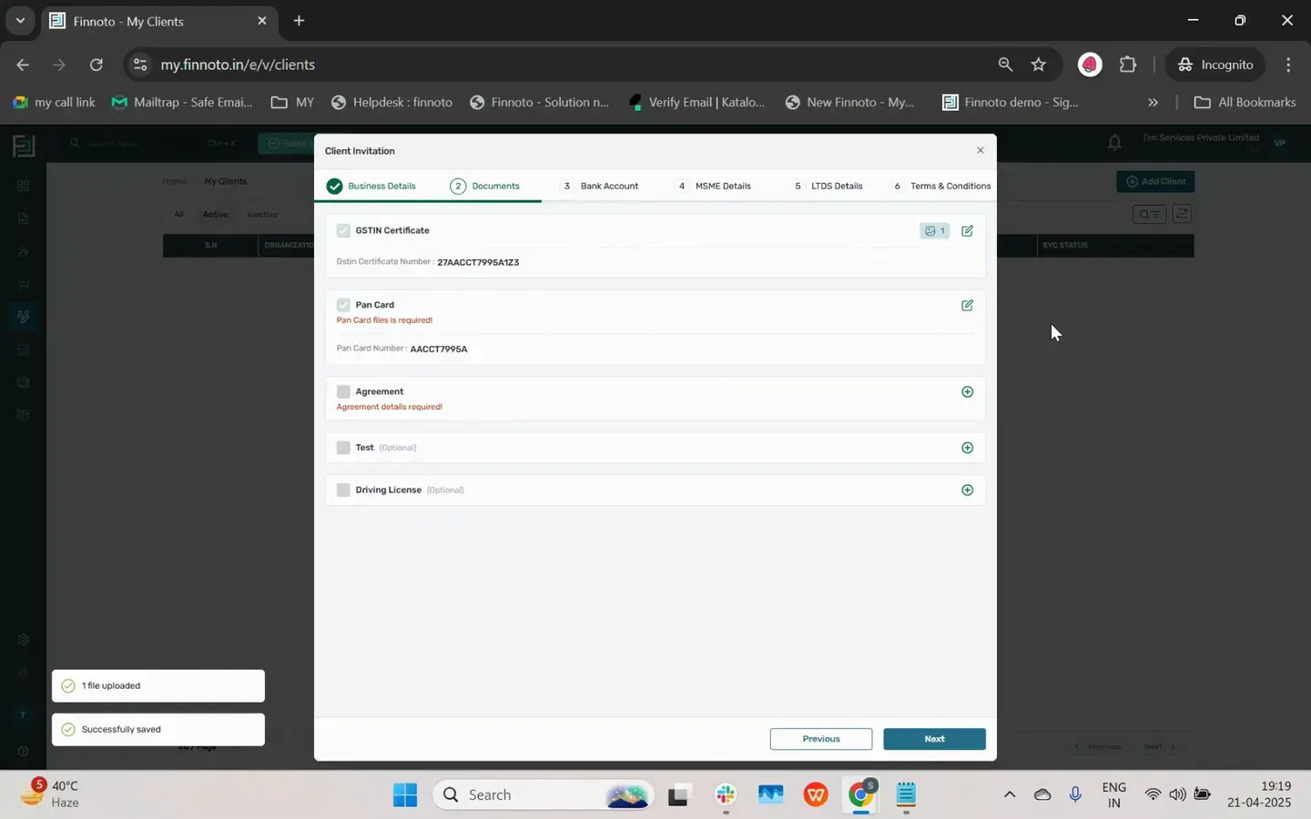 Select the client business