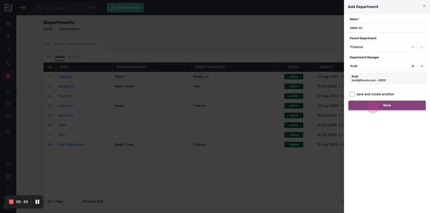 Once you have entered the department manager, click on the "Save" button to save the changes.