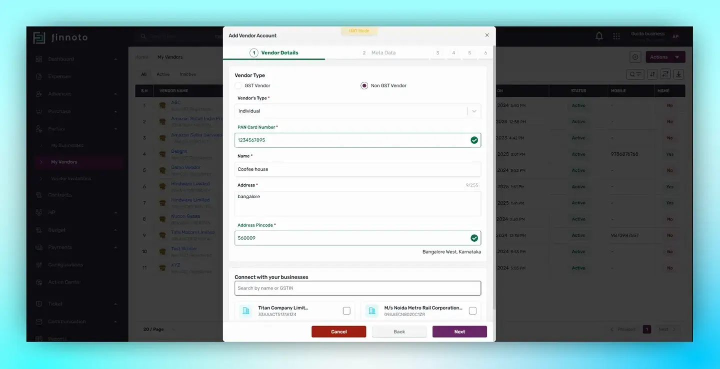 In the Connect your businesses section, select the business you want to link with this vendor.