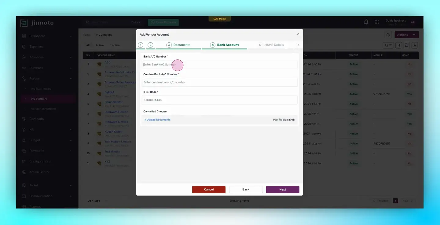 Enter the bank account details such as the bank account number and the IFSC code in the Bank Account section.