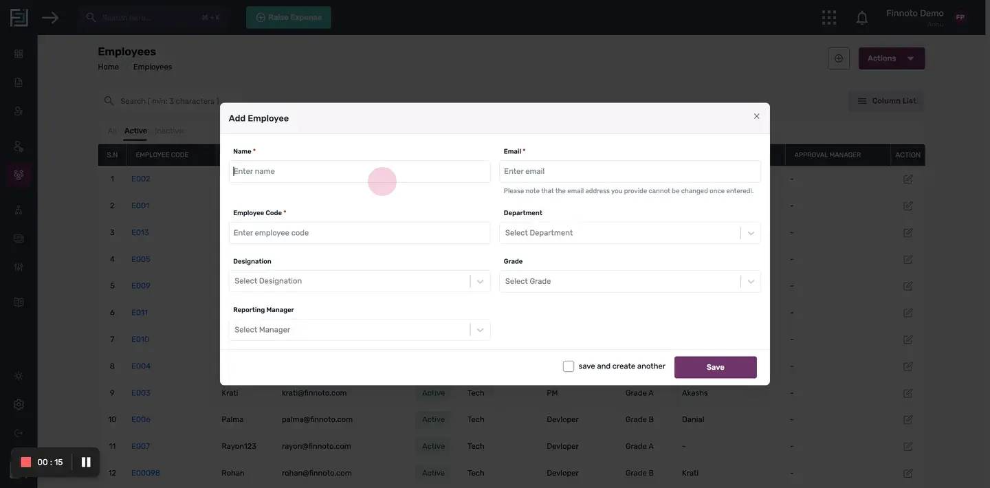 The employee creation form will appear on the screen.