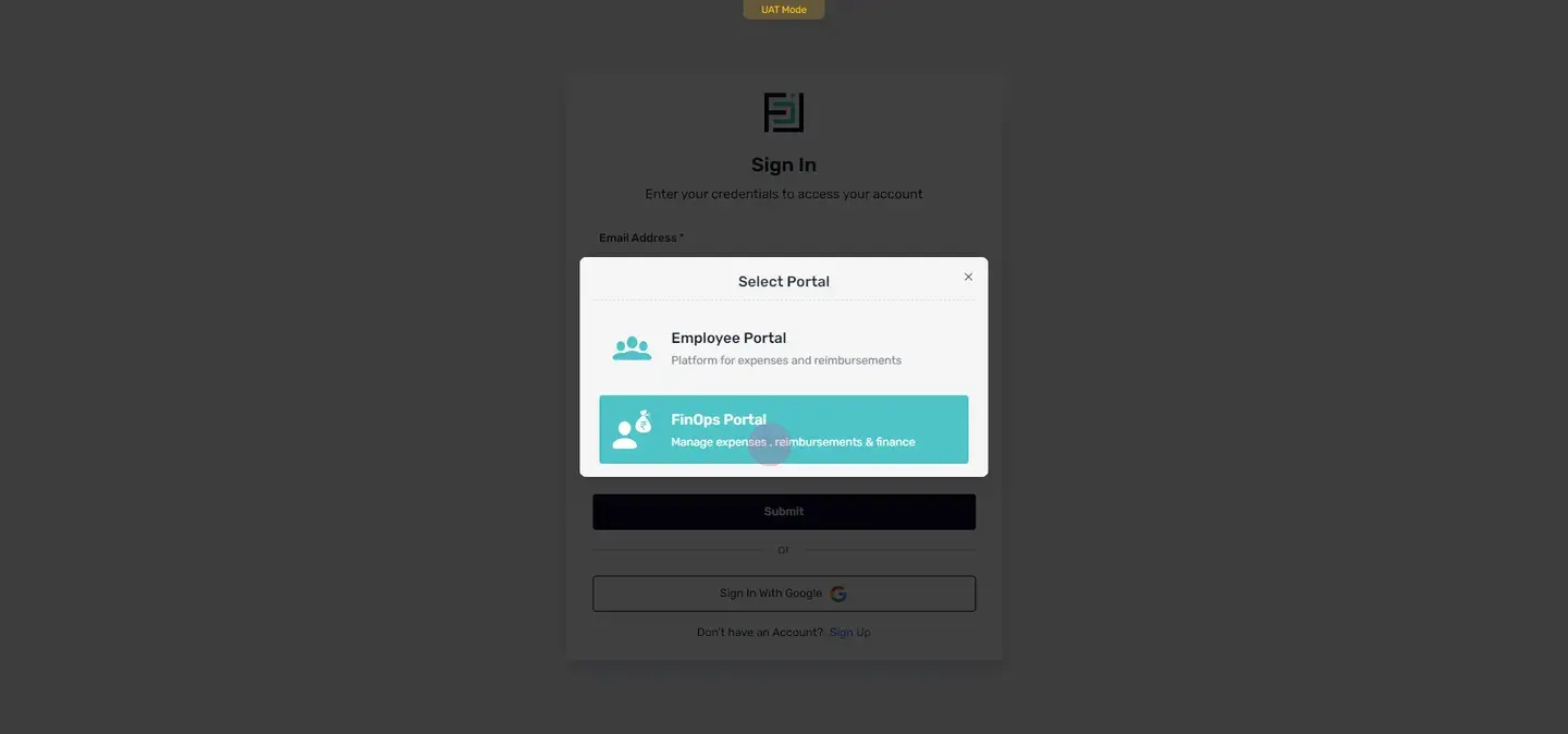 Once he has logged in to his account, he have to select phenops portal.