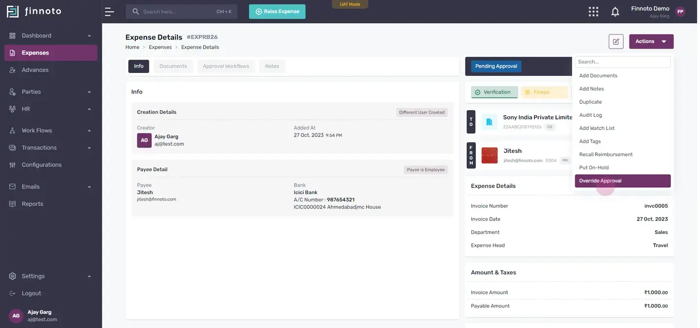 Once this is done. All the other options will disappear. And in the action section, you'll be able to see The ad documen