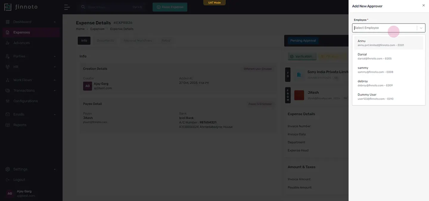 He can add it from here by using this form here, from here, he can add employee.