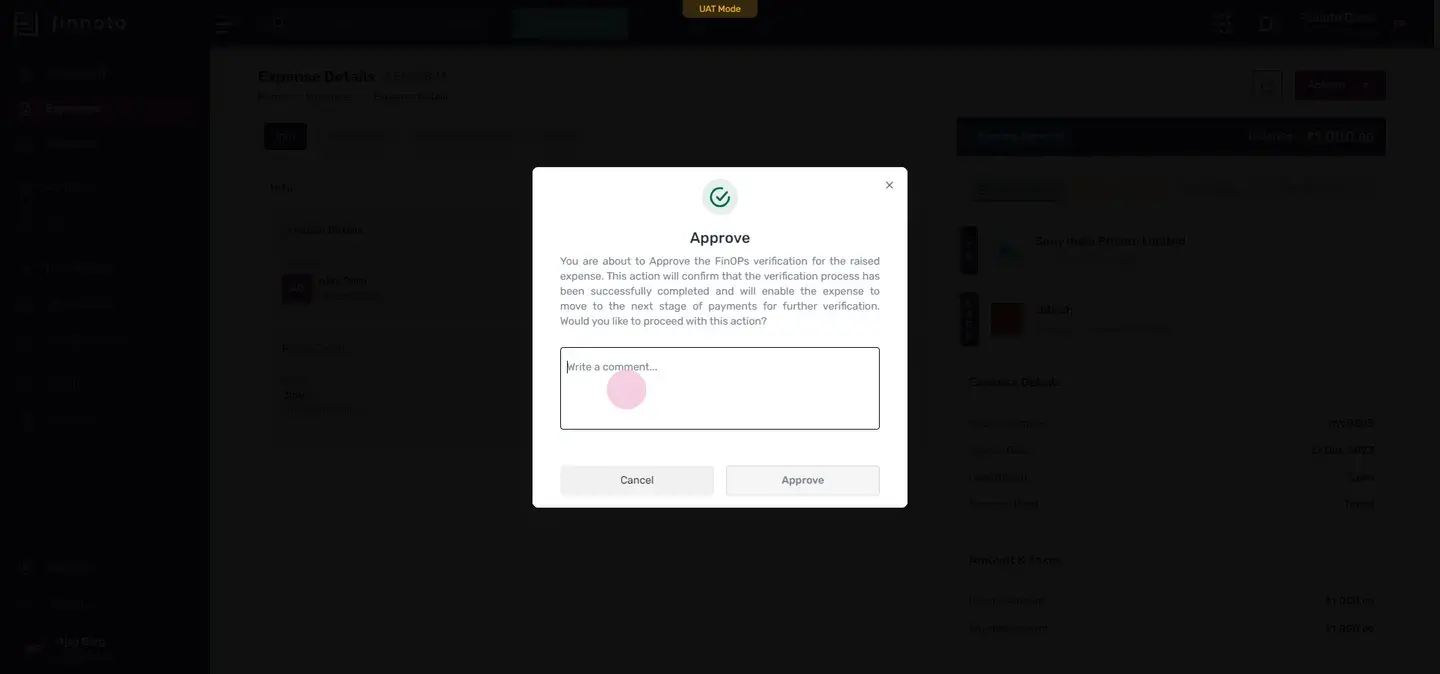 Here, if he wants to approve it, he have to mention the comment also, and then press the move button.