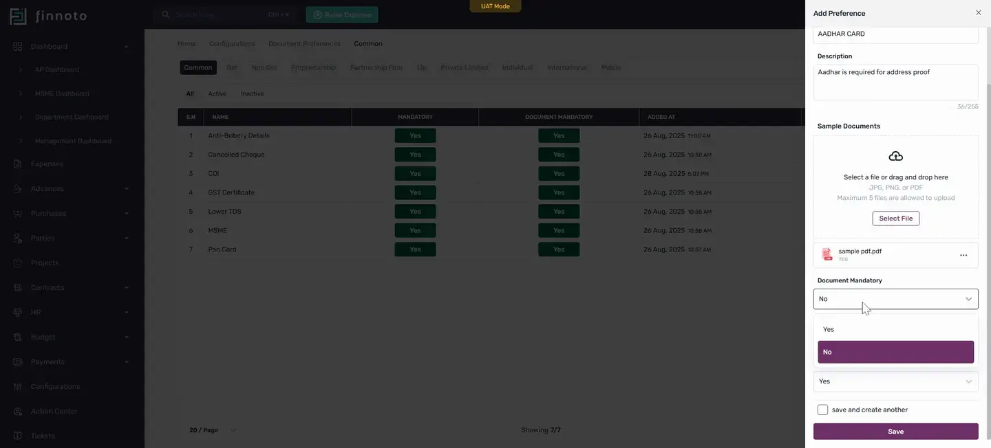 Set whether the document is mandatory or not