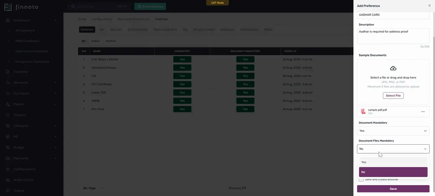Set whether the document is mandatory or not